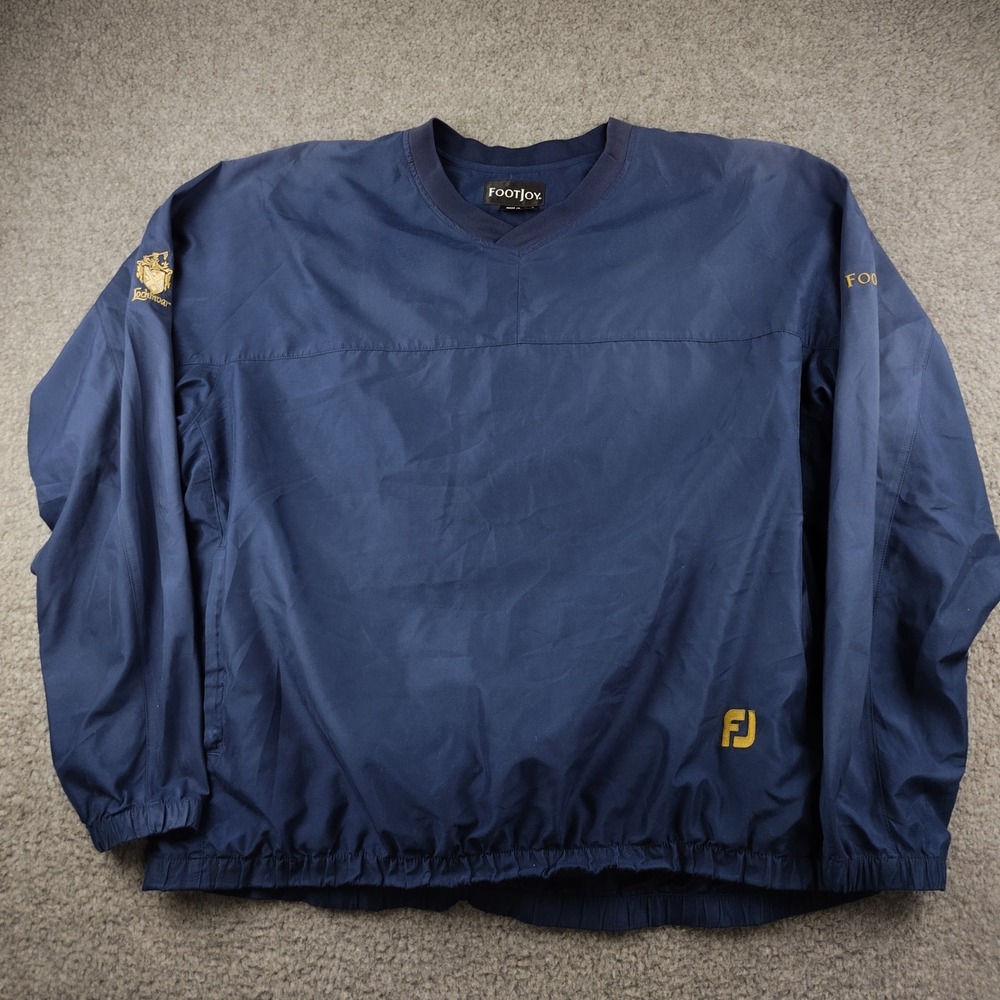 FootJoy Windbreaker Jacket Pullover Mens XL Lochinvar V-Neck Navy Blue Golf EUC